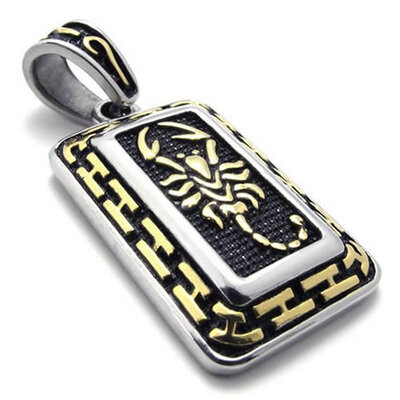 

Hpolw New Fashion Cheap Gift Jewelry Stainless Steel Tribal Mens Cool Scorpion King Pendant NecklaceGold&Black18-26 inch Chain