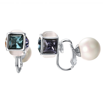 

Yoursfs Clip On Pearl Earrings with Square Crystal Vintage Wedding Earrings