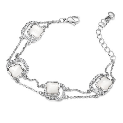 

Womens Double Lines Shell Cross Flower Link Chain Bracelet