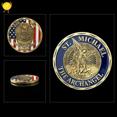 

St Michael Archangel Challenge Coin Honor our police officers Commemorative Coins antique bronzed Collectibles Gifts