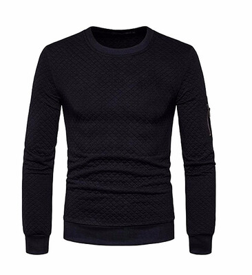 

Autumn&Winter Mens Plaid Design Solid Color Round Collar Cotton Pullovers