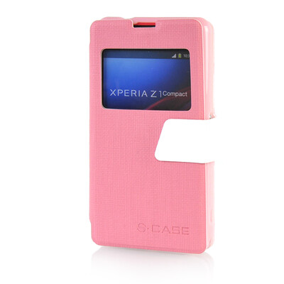 

MOONCASE View Window Leather Side Flip Pouch Ultra Slim Shell Back ЧЕХОЛ ДЛЯ Sony Xperia Z1 Compact （Z1 Mini ) Pink