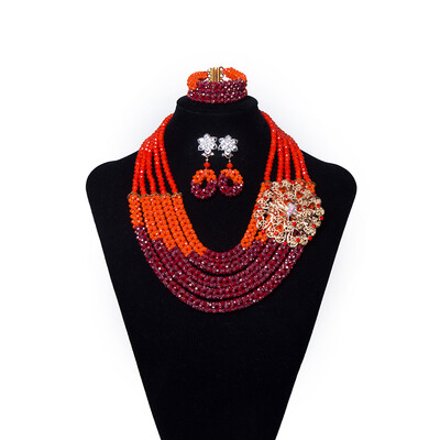 

AMYNOVA 5 Rows Crystal Beads African Beaded Necklace Nigerian Wedding Beads Bridal Jewelry Women African Costume Jewelry Set