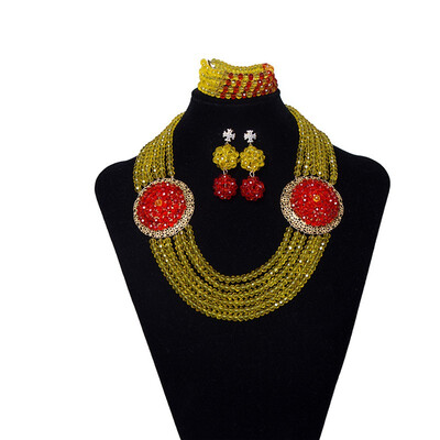 

Charming African Jewelry Set Deep Red 6 Row Crystal Beaded Necklace Nigerian Wedding Beads African Beads Jewelry Set For Women