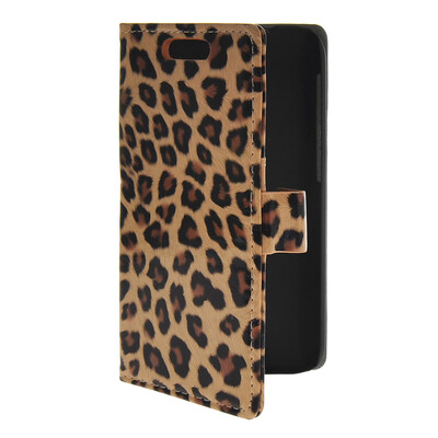 

MOONCASE Slim Leather Side Flip Wallet Card Holder Pouch with Kickstand Shell Back Case Cover for HTC Desire 310 Leopard