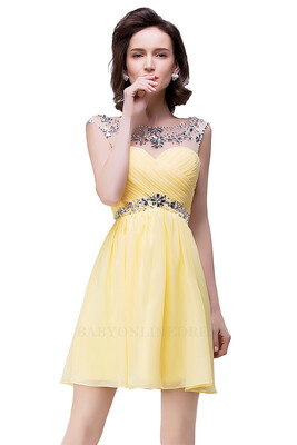 

Short Mini Homecoming Prom Party Dresses Sheer Neck Pleated Chiffon Red Graduation Dress 2018