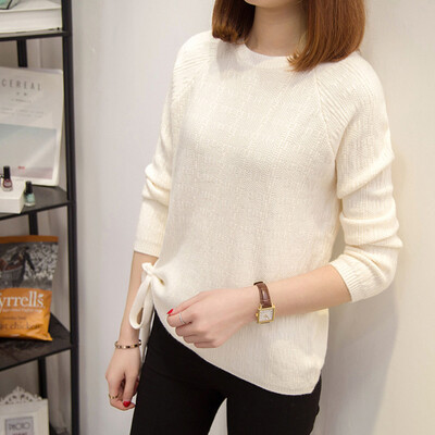 

Langyue womens sweater sweater womens head 2018 autumn new Korean short paragraph loose round neck shirt LWYC188138 white