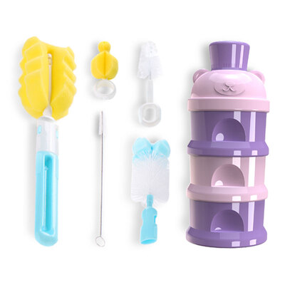 

Bei Shibang newborn bottle brush set bottle cleaning brush straw brush nipple brush cleaning 5 piece set milk powder box portable Jingdong self-operated pink purple