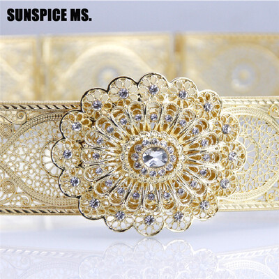 

SUNSPICE MS Fashion Women Wedding Belt Jewelry Waist Chain Body Chain Adjust Length Gold Silver Color Hollow Flower Button 2018