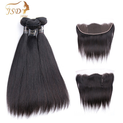 

JSDshine Malaysian Straight Lace Frontal Closure With Bundles 4 Pcs Free Shipping Virgin Hair 3 Bundles With Closure