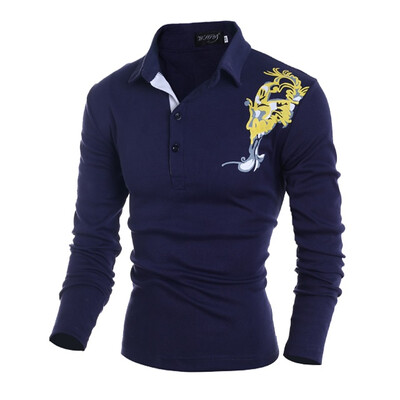 

Zogaa New Mens POLO Shirt Fashion Printing Slim Long Sleeve