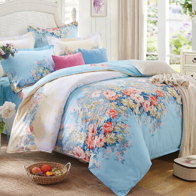 

Jiuzhou deer home high-density high-density four-piece cotton bedding twill printing double kit deep feeling flower language 15 18 m bed
