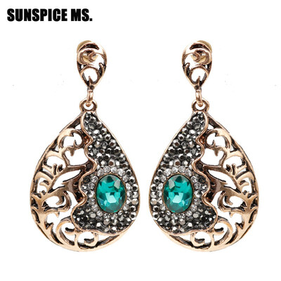 

SUNSPICE MS Turkish Hollow Flower Dangle Earrings Full Crystal Women Retro Vintage Drop Earrings Wedding Jewelry Boho 2018 New