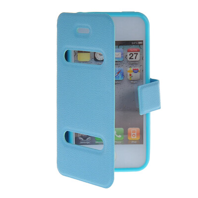 

MOONCASE View Window Leather Side Flip Pouch Stand Shell Back ЧЕХОЛ ДЛЯ Apple iPhone 4 / 4S Blue