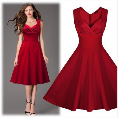 

2016 Summer Style Sexy Red Sleeveless Women 50s Rockabilly Vintage Style Dress Evening Party Tea Dresses Size