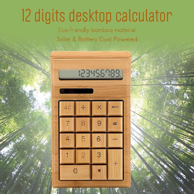 

Desktop Stationary Eco-friendly Bamboo Electronic Calculator Counter Standard Function 12 Digits Solar & Battery Dual Powered for