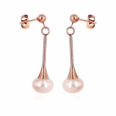 

Luxury Water Drop Design Flower Pearl Earrings Rose Gold