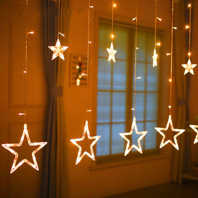 

110220V EUUS Led Christmas Star Curtain Lights Indoor Wedding Fairy Lights For Holiday Wedding Party New Year Decoration