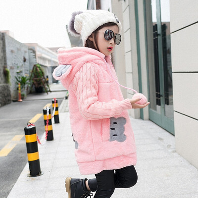 

Lovely little bear Winter Girls clothing Faux Fur Fleece Coat Warm Jacket Xmas Snowsuit Outerwear Children kids Clothes parka