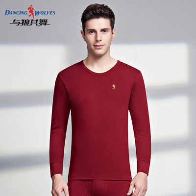 

Dance with wolves DANCING WOLVES Qiuyi Qiuku mens cotton thin section set fashion V-neck thermal underwear cotton sweater mens round neck Tibetan XXXL