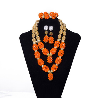 

Bib Style African Beads Jewelry Set Crystal Handmade Beaded Nigerian Wedding Dubai Bridal Necklace Bracelet Earring Jewelry