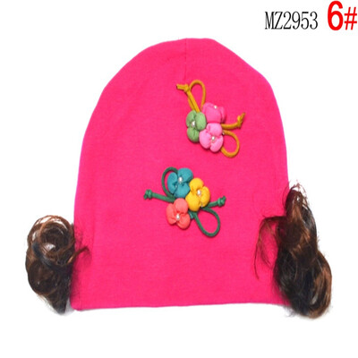 

Buebos Ninos 2015 New Autumn Cotton Baby Girl Cap Toy Flower Wig Curls Pattern Soft Crochet Knit Infant Beanie Cap Handmade Hats Christmas Party Gift