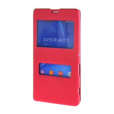 

MOONCASE Side Flip Hard board Slim Leather Bracket Window Case Cover for Sony Xperia T3 Hot pink