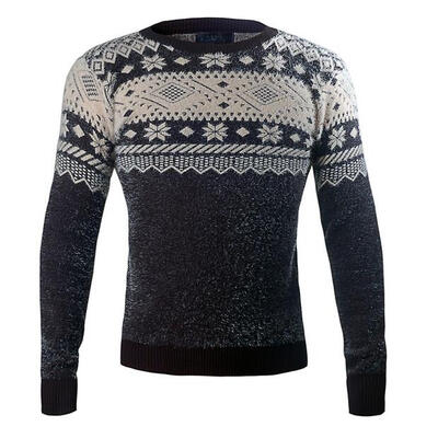 

Zogaa New Men's Sweaters National Pattern Round Collar