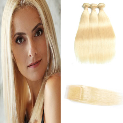 

HCDIVA Malaysian Staright Hair 613 Blond Bundle With Closure 4PCSLOT 44 Closure Remy Hair Extensions Free Shipping