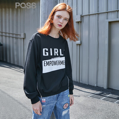 

PASS2018 new autumn clothes lazy wind letter print sweater women thin section street sports ulzzang long sleeve 68305PA21101 black M