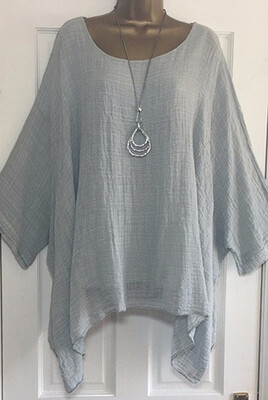 

Autumn Fashion Batwing Sleeve Solid Color Plus Size Loose O-neck 34 Sleeve Casual Blouse Top for Women