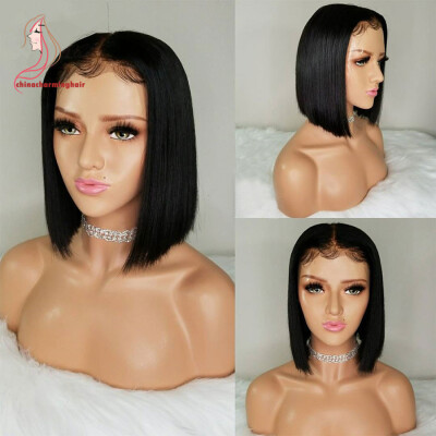 

Short Bob Human Hair Wigs For Black Women Remy Brazilian Lace Front Wig 130 Density Pre Plucked With Baby Hair