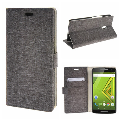 

MOONCASE Motorola Moto X Play ЧЕХОЛ ДЛЯ Denim Design Flip Folio Wallet Card Slot Stand Brown
