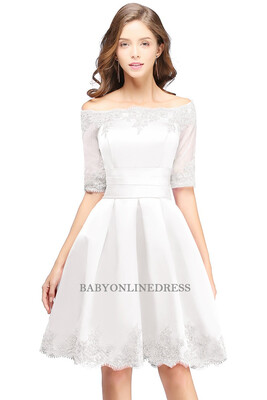 

A-line Off-shoulder Half Sleeves Short Lace Appliques Prom Dresses Hot