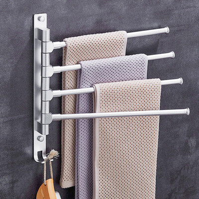 

Jiebi Shi free punching space aluminum rotating towel rack 4 with hook bathroom bathroom rack