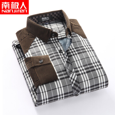 

Antarctic long sleeve plus velvet warm shirt mens autumn&winter casual middle-aged large size mens wear plaid loose mens shirt khaki 40 L