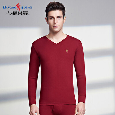 

Dance with wolves DANCING WOLVES Qiuyi Qiuku mens cotton thin section set fashion V-neck thermal underwear cotton sweater mens round neck Tibetan