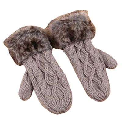 

Lady Women Ragwool Winter thickening Mittens Knitted Warm Fur Halter Wrist Glove