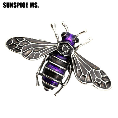 

Exquisite Enamel Bee Insect Brooch Pins For Women Antique Silver Color Purple Stripes Animal Brooches Jewelry Kids Vivid Gifts