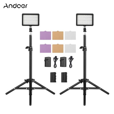 

Andoer LED Video Light Kit include 2pcs W160 5600K MonoColor Dimmable LED Video Light6pcs Color Filters2pcs Max 72cm Light Sta
