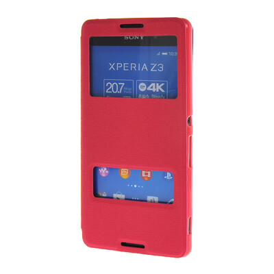 

MOONCASE Side Flip Hard board Slim Leather Bracket Window Case Cover for Sony Xperia Z4 Hot pink