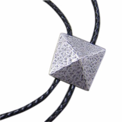 

New Vintage Silver Plated Original Geometric Patterns Wedding Bolo Tie Leather Necklace