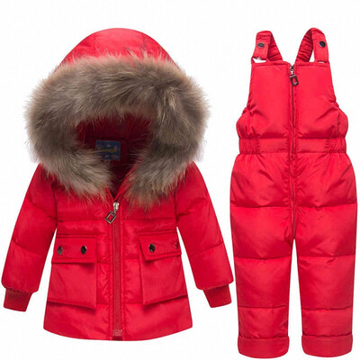 

2018 New Winter for Boys Girls Ski Suit Children Duck Down Clothing Set Baby Warm Jacket Pants Overalls Kids Clothes Snowsuit