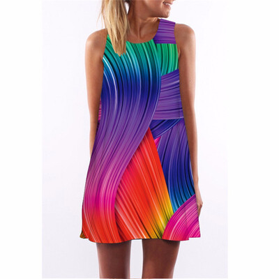 

Chiffon Summer Dress Floral Print Boho Dresses For Women Casual Beach Sleeveless Sundress