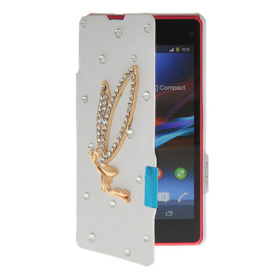 

MOONCASE Rhinestone Crystal Ultre Slim Leather Side Flip Wallet Shell Back ЧЕХОЛ ДЛЯ Sony Xperia Z1 Compact (Mini) White