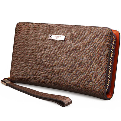 

Seven wolves men&39s hand bag large capacity multi-card zipper cowhide bag can be issued driving license 1A2113031-02 brown