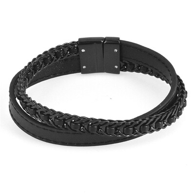 

Handcraft Double Layer Weave Band Magnetic Clasp Genuine Leather Bracelet for Men 79"