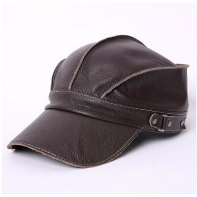 

Male Outdoor Sunshade Hat Yong Man Peaked Cap Mens Autumn&Winter Warm 100 Leather Baseball Cap New Year Gift B-7280