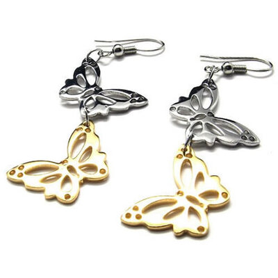 

Hpolw Stainless Steel Butterfly Earrings Set 2pcs Color Silver Gold