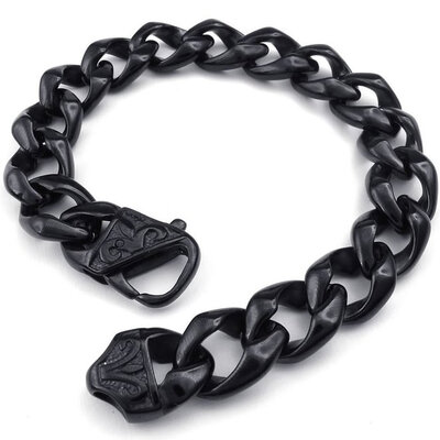 

Hpolw Mens Stainless Steel Bracelet Wide Heavy Biker Links Black